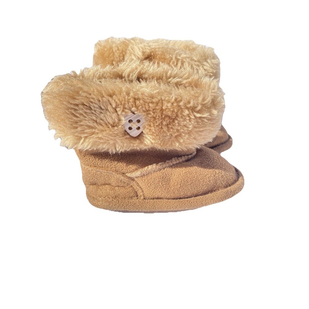 Koala Baby Tan Faux Fur Trim Soft Sole Booties Crib Shoes Infant Winter Spring
